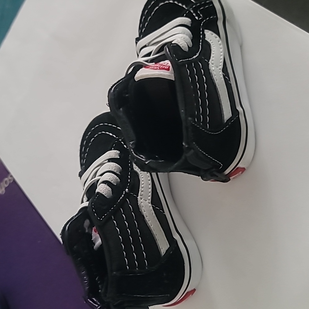 Vans Toddler Shoe Size 4 Black White Leather Sneakers Zip Back Sk8 Hi Zip Kids - Picture 5 of 10
